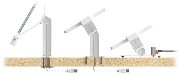IVY Desk Display fixation options with cable routing through and on the desk